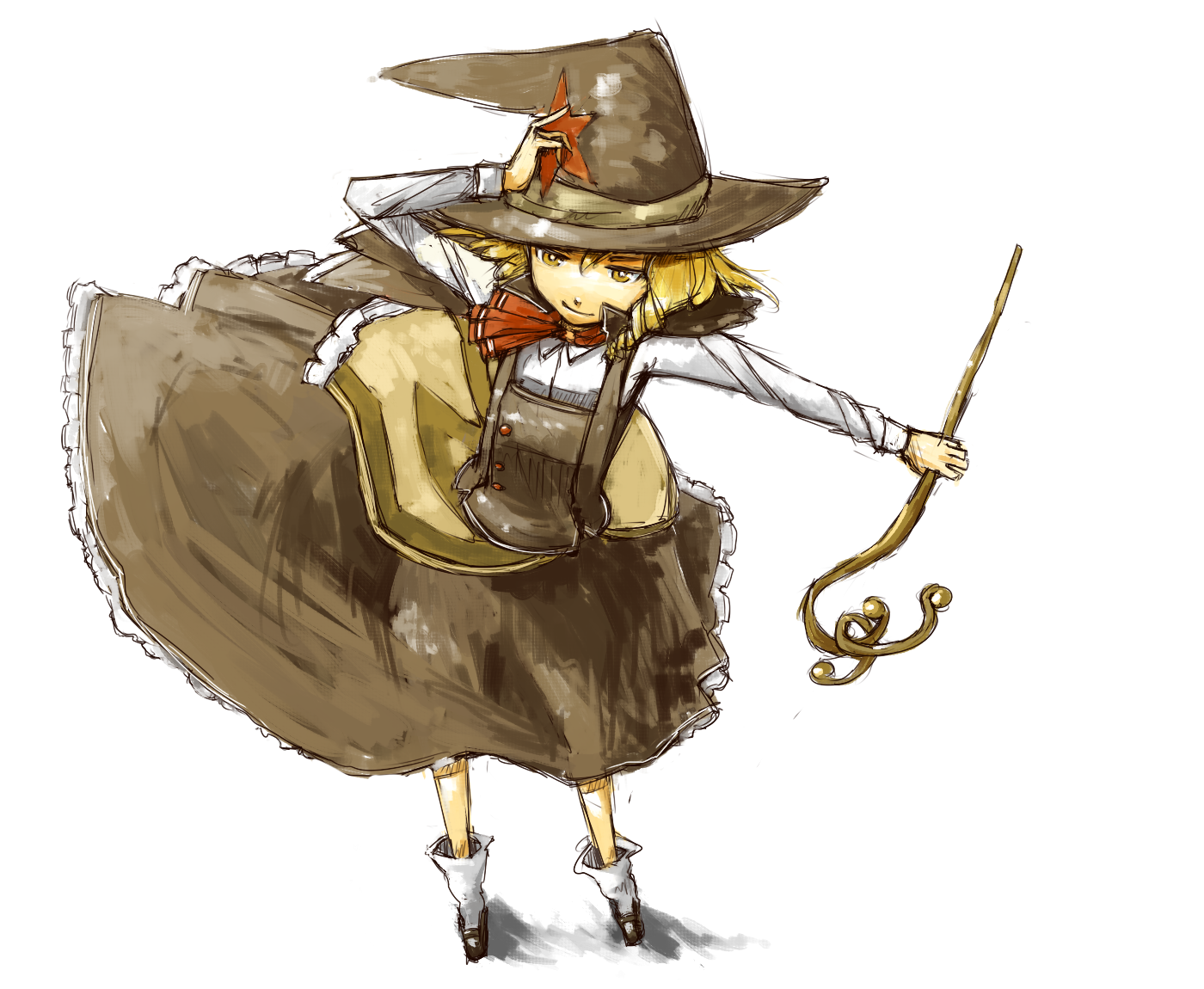 rotya, kirisame marisa, touhou, 1girl, blonde hair, female focus, hat, solo, wand, white background, witch, witch hat