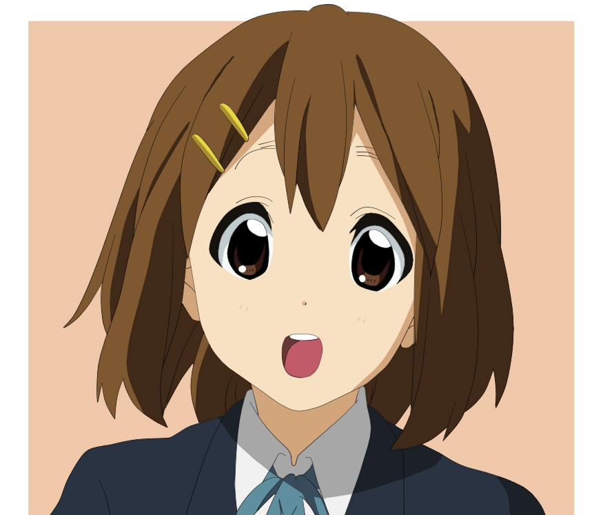 umagundam, hirasawa yui, k-on!, 1girl, brown eyes, brown hair, dot nose, feet out of frame, female focus, hair between eyes, hair ornament, hairclip, jacket, long sleeves, looking at viewer, open mouth, ribbon, sakuragaoka high school uniform, school uniform, shirt, short hair, standing, teeth, upper body, white shirt