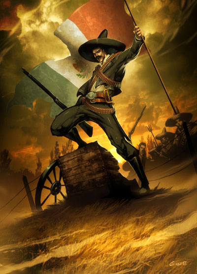 genzoman, emiliano zapata, army, belt, box, bullet, flag, gun, hat, mexico, myl, rifle, sword, weapon, wheel