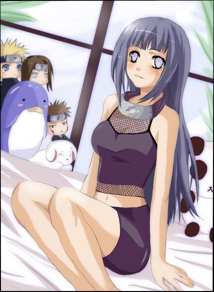 akamaru (naruto), hyuuga hinata, hyuuga neji, inuzuka kiba, uzumaki naruto, naruto (classic), naruto (series), artist request, 1girl, 3boys, bed, blush, multiple boys, sitting, smile