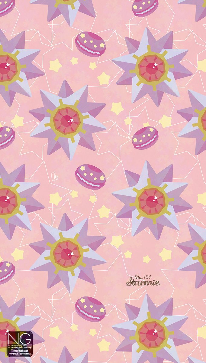 meme (sleepsheep), starmie, nintendo, pokemon, highres, colored skin, food, gem, gen 1 pokemon, macaron, no eyes, no humans, pokemon (creature), pokemon focus, purple skin, red gemstone, standing, starfish