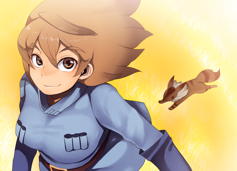 kosame daizu, nausicaa, teto (nausicaa), kaze no tani no nausicaa, studio ghibli, 1980s (style), bad id, bad pixiv id, brown eyes, brown hair, oldschool, retro artstyle, solo
