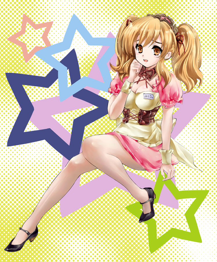 maruyama, asahina mikuru, suzumiya haruhi no yuuutsu, 00s, brown hair, corset, legs, official alternate hairstyle, solo, twintails, waitress