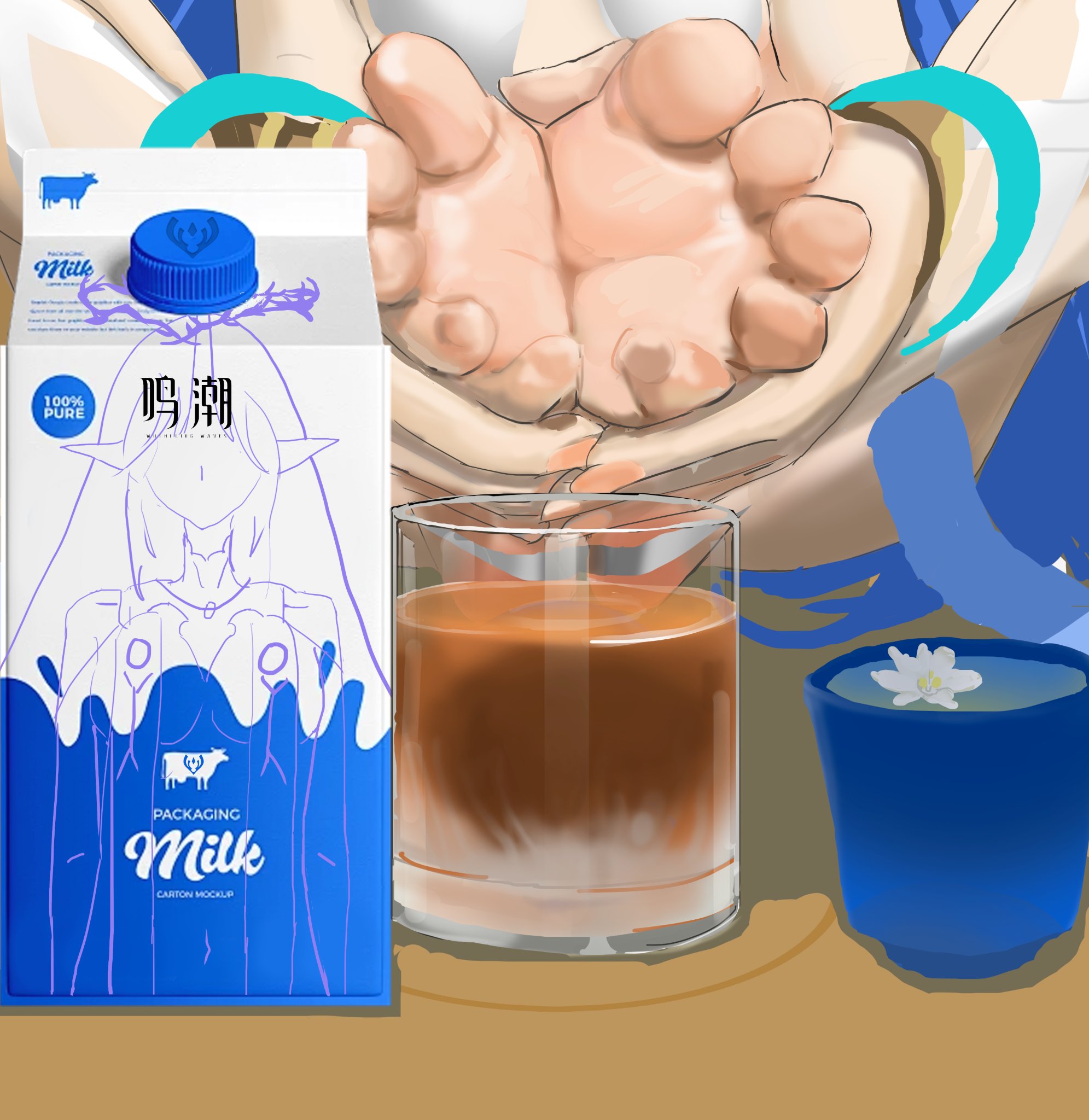 secaibaopo, cartethyia (wuthering waves), wuthering waves, highres, 1girl, barefoot, feet, glass, milk, soles, tea, toes