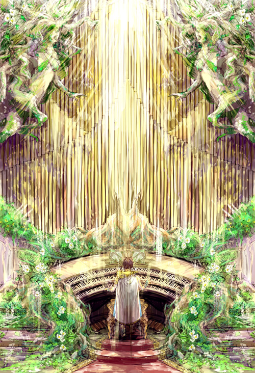 eco (artist), bartz klauser, dissidia final fantasy, final fantasy, final fantasy v, light, bad id, bad pixiv id, 1990s (style), 1boy, from behind, full body, instrument, male focus, music, organ (instrument), playing instrument, sitting, solo