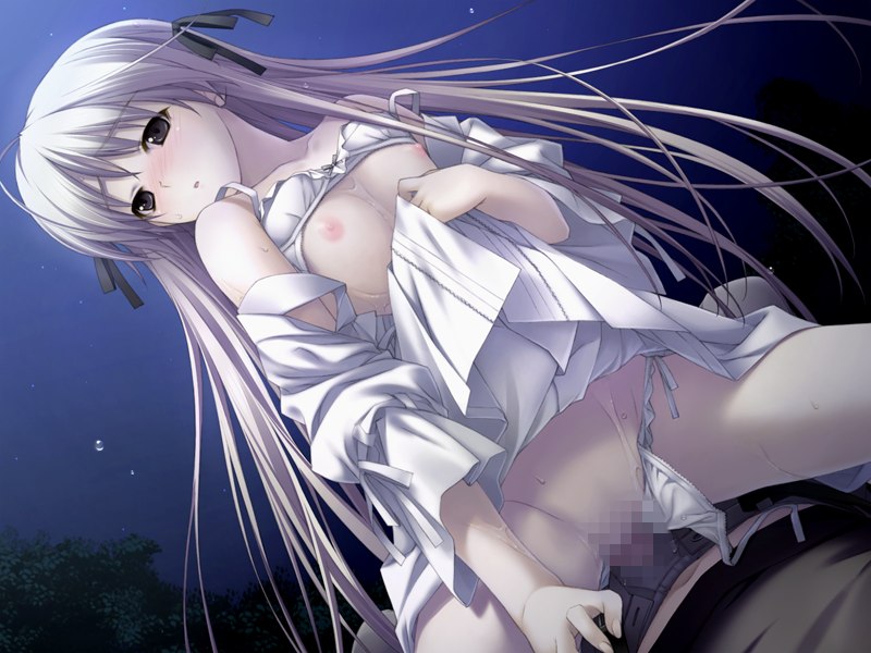 hashimoto takashi, kasugano haruka, kasugano sora, yosuga no sora, bad tag, untied, game cg, 1boy, 1girl, blush, bra, bra lift, breasts, brother and sister, censored, clothed sex, clothes lift, clothing aside, cowgirl position, cum, cum in pussy, dress, dress lift, dutch angle, embarrassed, flat chest, girl on top, grey eyes, hair ribbon, helmet, hetero, incest, lingerie, long hair, medium breasts, mosaic censoring, night, night sky, nipples, off shoulder, open fly, open mouth, outdoors, panties, panties aside, penis, pov, public indecency, ribbon, sex, siblings, side-tie panties, sky, solo focus, spread legs, straddling, sweat, twins, twintails, underwear, unzipped, vaginal, white hair, white panties