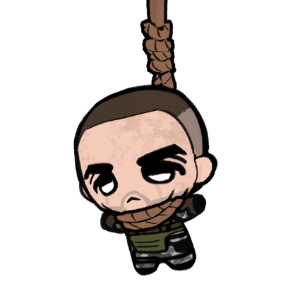 fukurau, stalker (game), stalker 2: heart of chornobyl, chinese commentary, commentary request, lowres, 1boy, :<, bulletproof vest, buzz cut, camouflage, chibi, chibi only, chibigurumi, closed mouth, full body, male focus, noose, short hair, simple background, snow camouflage, solo, strider (stalker), t-pose, very short hair, white background, white eyes