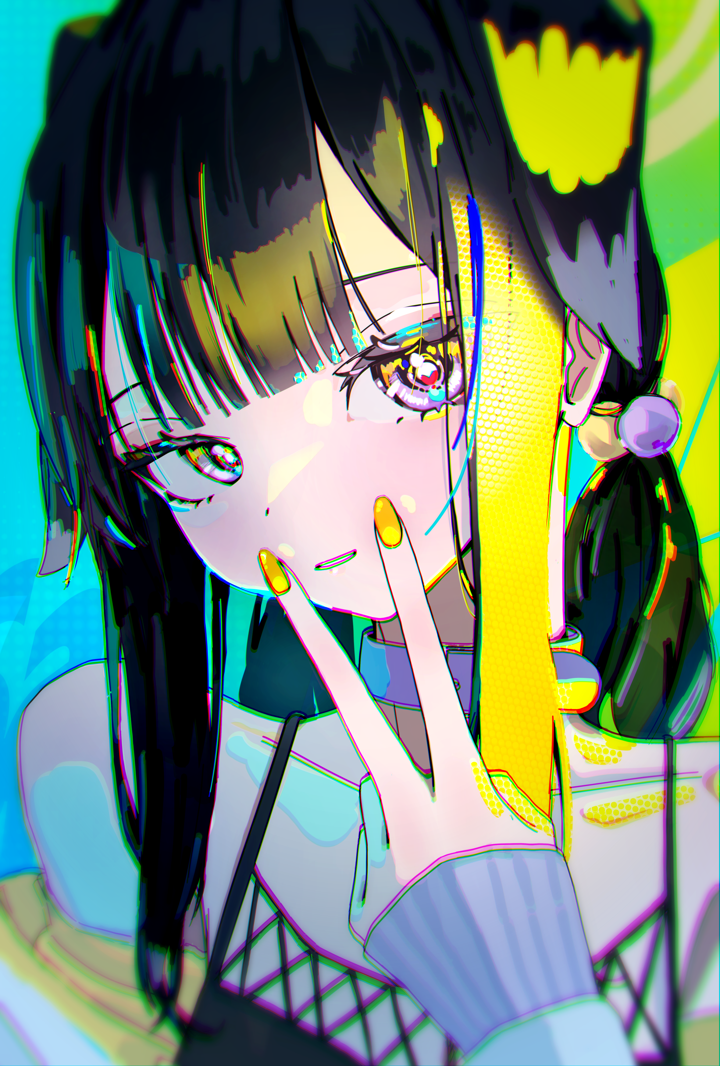 yidu unom, hibiki (blue archive), blue archive, absurdres, highres, 1girl, animal ears, black hair, dog ears, dog girl, engineering department (blue archive), long hair, looking at viewer, smile, solo, v