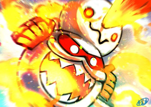 kaosu (kaosu0905), galarian darmanitan, galarian darmanitan (zen), nintendo, pokemon, commentary request, embers, empty eyes, fire, galarian form, gen 8 pokemon, glowing mouth, no humans, open mouth, pokemon (creature), pokemon focus, sharp teeth, signature, solo, teeth