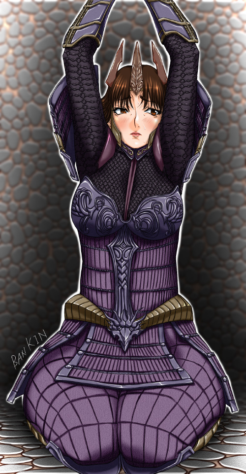 bankin, tachibana ginchiyo (sengoku musou), sengoku musou, sengoku musou 2, armor, blush, brown eyes, brown hair, crown, short hair