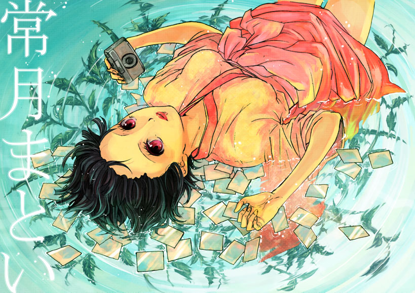 815, tsunetsuki matoi, sayonara zetsubou sensei, bad id, bad pixiv id, 00s, black hair, camera, japanese clothes, kimono, photo (object), red eyes, short hair, solo