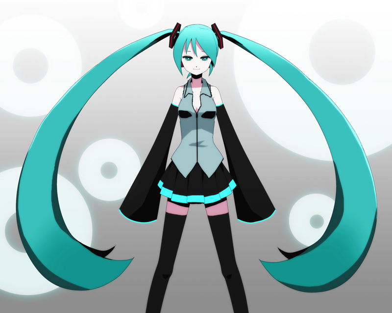 ica, hatsune miku, vocaloid, detached sleeves, long hair, skirt, solo, thighhighs, twintails, very long hair, zettai ryouiki