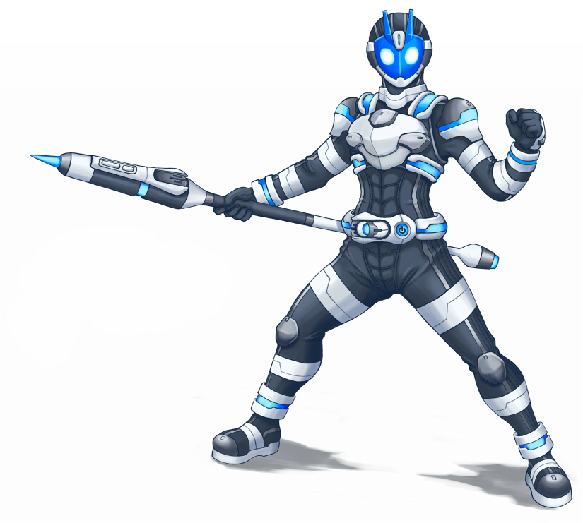 qome, kamen rider digi-s, kamen rider, original, belt, blue theme, glowing, glowing eyes, male focus, monochrome, solo, weapon