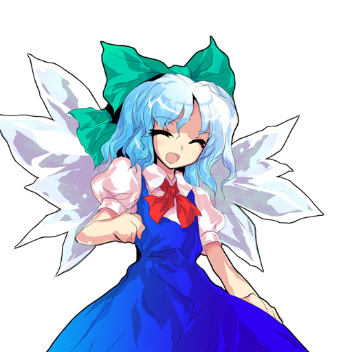 alphes, cirno, touhou, touhou hisoutensoku, official art, closed eyes, dress, pinafore dress, sleeveless dress, solo, transparent background, wings