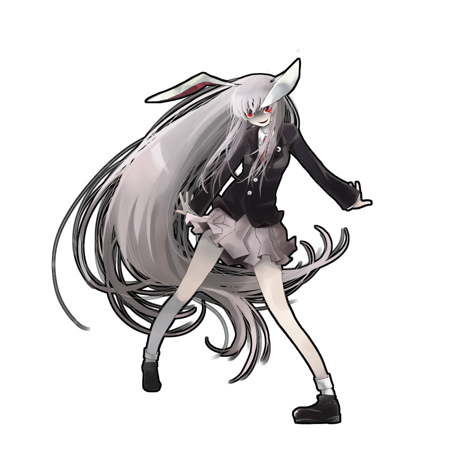 kintaro, reisen udongein inaba, touhou, 1girl, animal ears, blazer, female focus, full body, jacket, long hair, purple hair, rabbit ears, red eyes, simple background, skirt, solo, white background