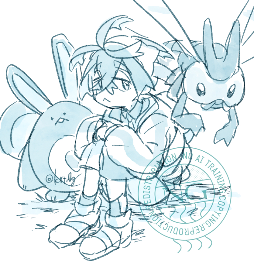 karatou, kieran (pokemon), sentret, yanma, nintendo, pokemon, pokemon sv, 1boy, :<, ahoge, blueberry academy school uniform, bug, closed mouth, crossed bangs, flying, frown, full body, gen 2 pokemon, hair between eyes, hairband, hands on own knees, jacket, knees up, leaning forward, long sleeves, looking at viewer, male focus, mole, mole on neck, monochrome, pokemon (creature), school uniform, short hair, shorts, sitting, sketch, solid oval eyes, white background