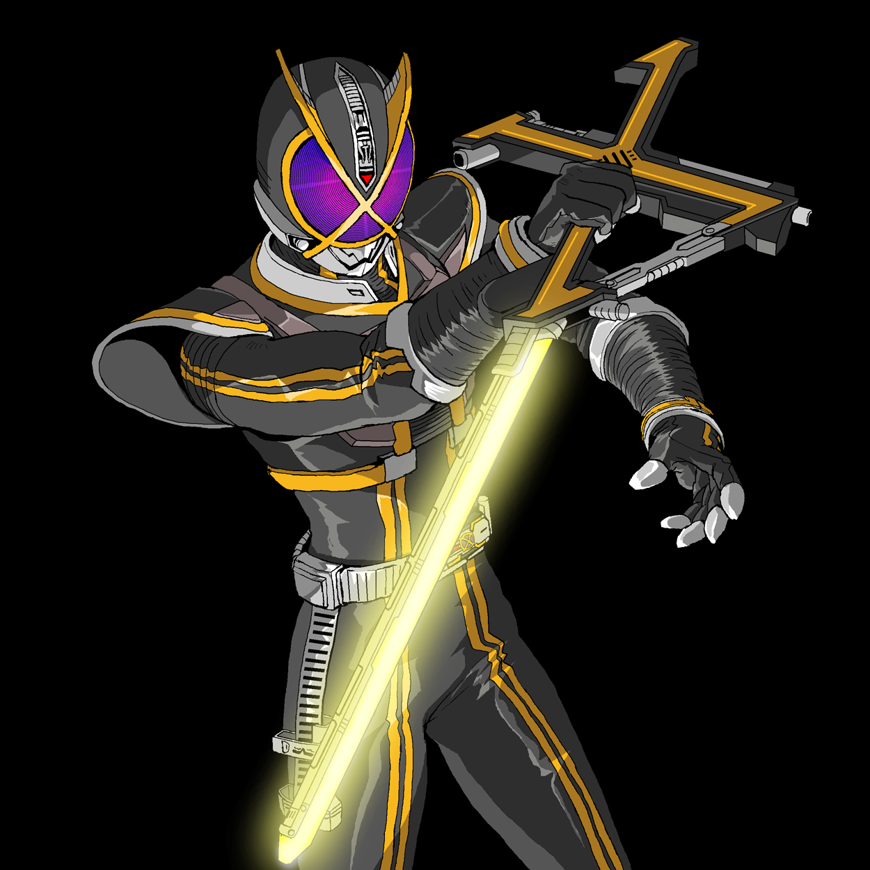 ooyama (o-yama), kamen rider kaixa, oyama, kamen rider, kamen rider 555, highres, md5 mismatch, 1boy, glowing, male focus, solo, sword, weapon