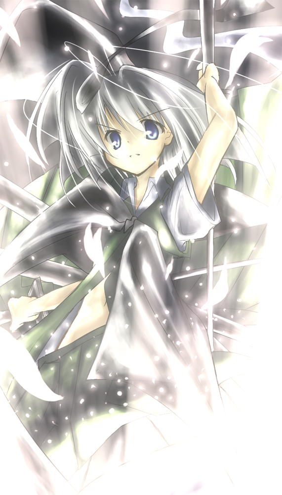 itsutsuki, konpaku youmu, touhou, silver hair, bad id, bad pixiv id, 1girl, blue eyes, female focus, katana, solo, sword, weapon