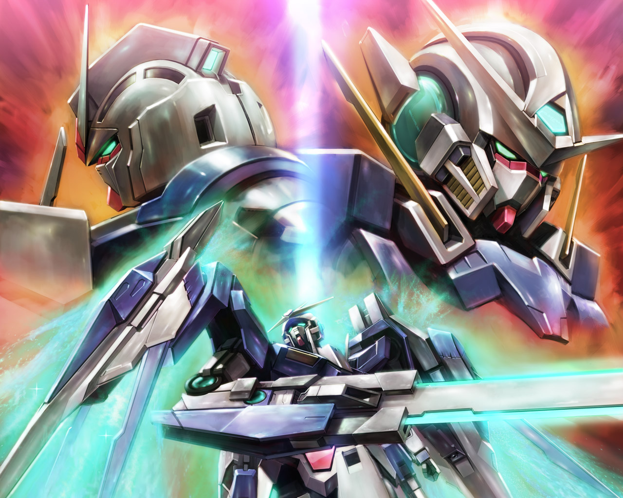 zhenlin, 00 gundam, 0 gundam, exia, gundam exia, gundam, gundam 00, blade, 00s, armor, glowing, glowing sword, glowing weapon, helmet, machinery, mecha, mecha focus, mechanical wings, no humans, robot, sword, weapon, wings