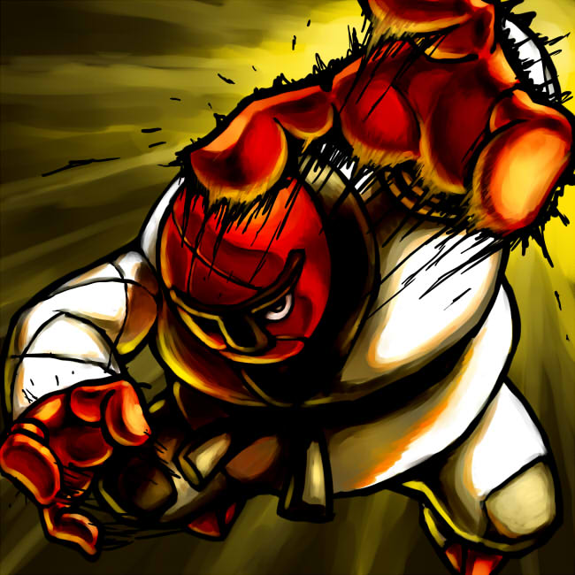 kaosu (kaosu0905), throh, nintendo, pokemon, commentary request, belt, black belt, closed mouth, colored skin, dougi, gen 5 pokemon, long sleeves, pokemon (creature), pokemon focus, red skin, solo