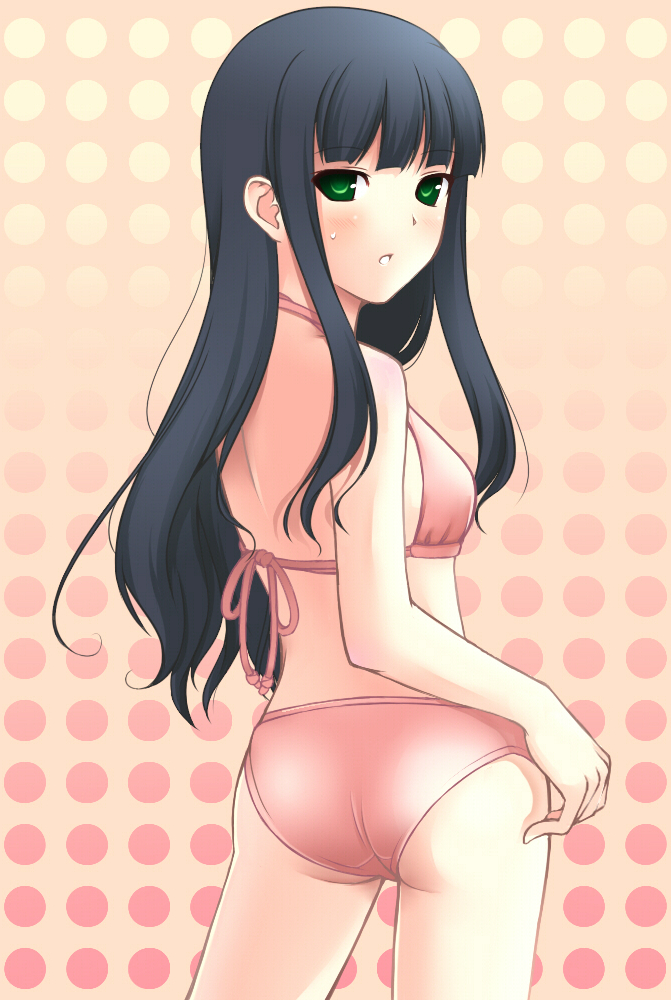 momiji7728, itoshiki rin, sayonara zetsubou sensei, bad id, bad pixiv id, 00s, ass, bikini, black hair, green eyes, swimsuit