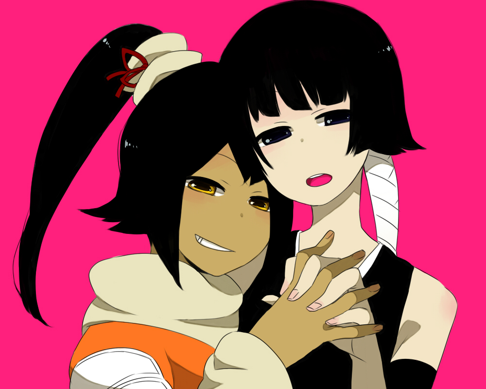 monmonji, shihouin yoruichi, sui-feng, bleach, bad id, bad pixiv id, 00s, 2girls, black hair, dark-skinned female, dark skin, multiple girls, ponytail, yellow eyes