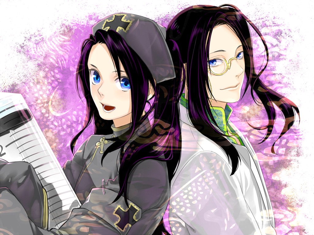 akekure, china (hetalia), axis powers hetalia, bad id, bad pixiv id, 00s, 2boys, blue eyes, china dress, chinese clothes, crossdressing, crossdressing (mtf), dress, dual persona, long hair, long sleeves, monocle, monocle chain, multiple boys, nurse, smile, syringe, trap, twintails