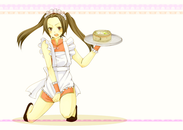pepenero, china (hetalia), axis powers hetalia, bad id, bad pixiv id, resized, 00s, 1boy, apron, blush, crossdressing, crossdressing (mtf), headband, long hair, maid, maid apron, male focus, male maid, solo, trap, twintails