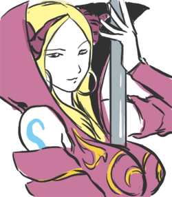 shannon (god hand), capcom, god hand, lowres, blonde hair, demon girl, earrings, horns, jewelry, tattoo