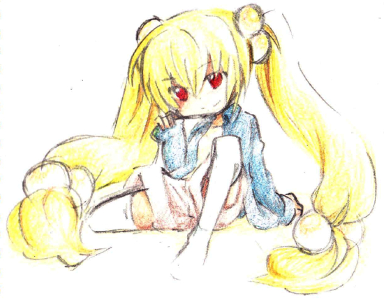 nak-a, kokonoe rin, kodomo no jikan, bad id, bad pixiv id, 00s, 1girl, child, crayon, female focus, hair bobbles, hair ornament, long hair, solo, very long hair