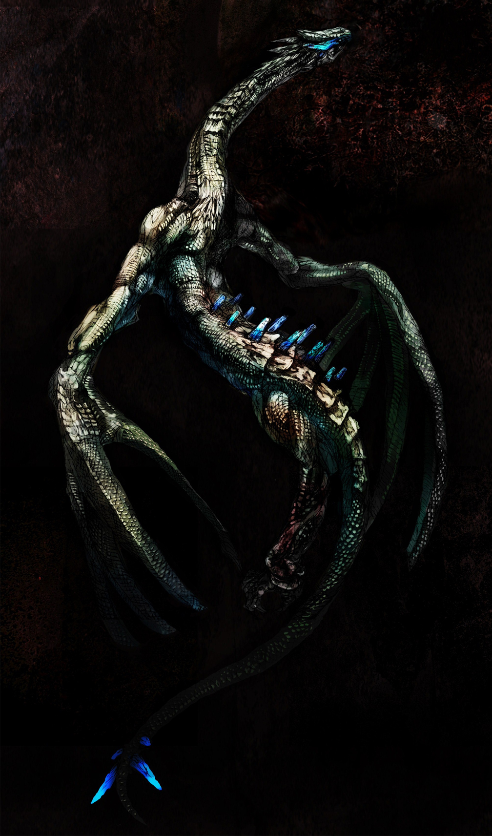 shiratsuyu mone, lugia, nintendo, pokemon, bad id, bad pixiv id, highres, dark, dragon, gen 2 pokemon, legendary pokemon, monster, no humans, pokemon (creature), realistic, solo