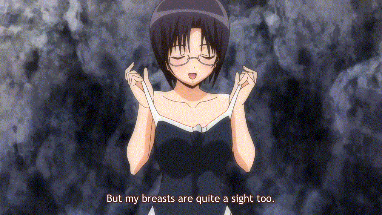 soga kaede, sweet home, animated, animated gif, anime screenshot, bouncing breasts, breasts, glasses, large breasts, solo, undressing