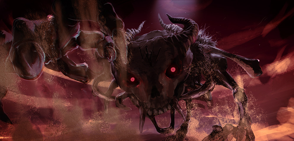 stallord, nintendo, the legend of zelda, the legend of zelda: twilight princess, bad id, bad pixiv id, glowing, glowing eyes, no humans, red eyes, skeleton