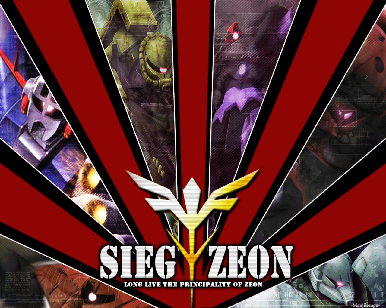 manjikengo, acguy, dom (mobile suit), gelgoog, gogg, z'gok, zaku, zeong, gundam, mobile suit gundam, mecha, no humans, robot, zeon