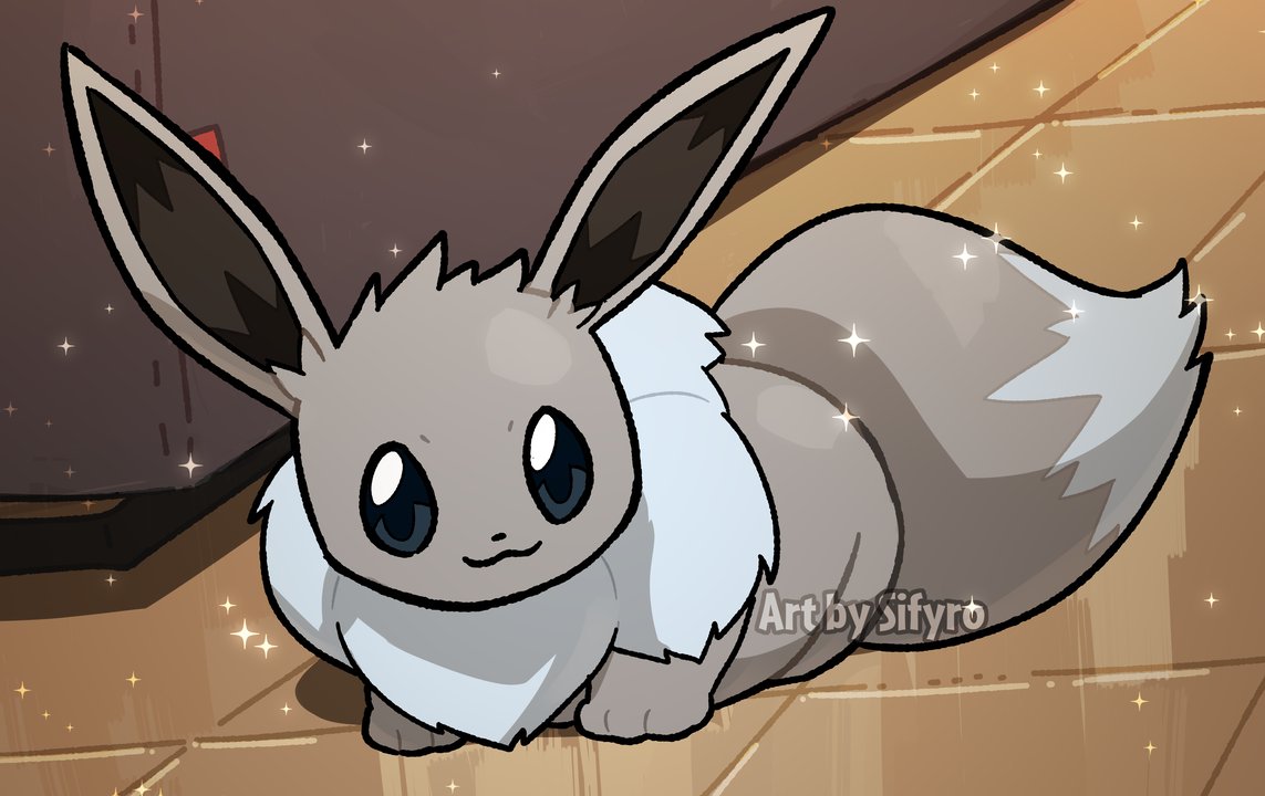 sifyro, eevee, nintendo, pokemon, :3, alternate color, animal focus, full body, gen 1 pokemon, no humans, pokemon (creature), pokemon focus, shiny pokemon, smile, solo, sparkle, tail