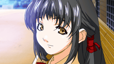 ebata risa, maki daikichi, sakakibara ayumu, erogos, love fetish, animated, animated gif, lowres, 1girl, black hair, eating, female focus, food, outdoors, solo, yellow eyes