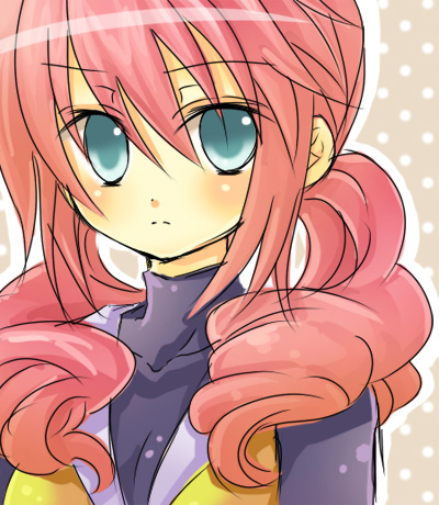 mya ko, feldt grace, gundam, gundam 00, bad id, bad pixiv id, lowres, 00s, 1girl, blue eyes, blush, female focus, pink hair, solo, twintails