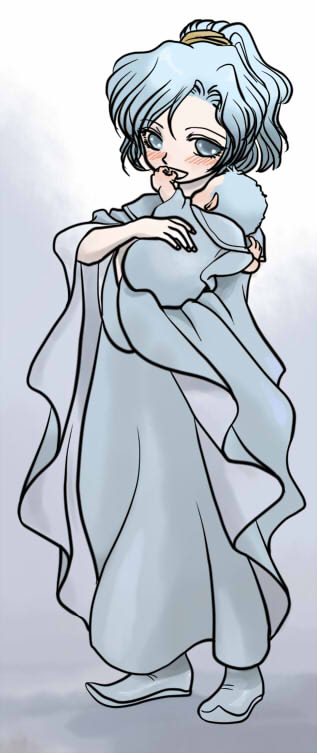 mikmikako, janus zeal, schala zeal, chrono (series), chrono trigger, 1990s (style), 1girl, baby, blue eyes, blue hair, blush, happy, long hair, ponytail, smile