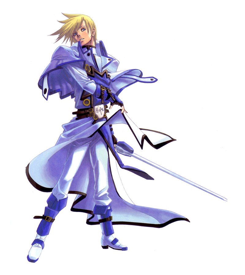 ishiwatari daisuke, ky kiske, arc system works, guilty gear, guilty gear isuka, guilty gear x, guilty gear xx, official art, 1boy, blonde hair, blue eyes, male focus, solo, sword, tabard, weapon