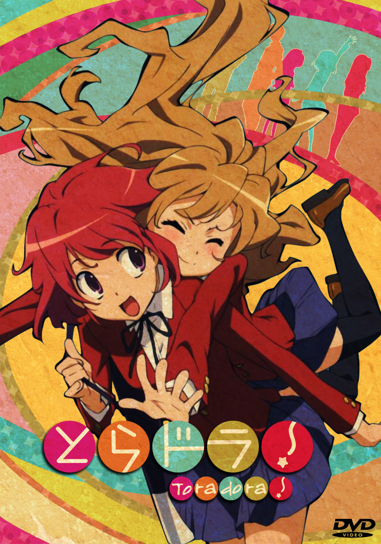 aisaka taiga, kushieda minori, toradora!, official art, 00s, 2girls, cover, dvd cover, long hair, multiple girls, short hair