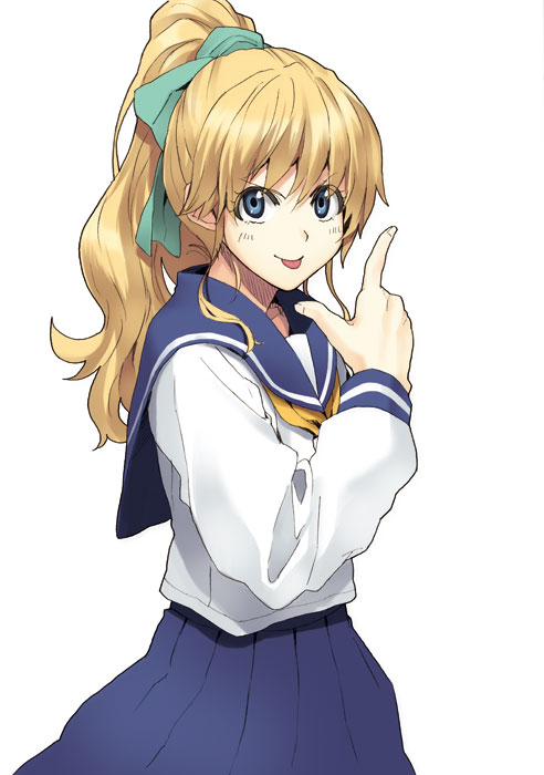luna (reclaimed land), shibashiba, original, :p, blonde hair, ponytail, school uniform, serafuku, solo, tongue, tongue out