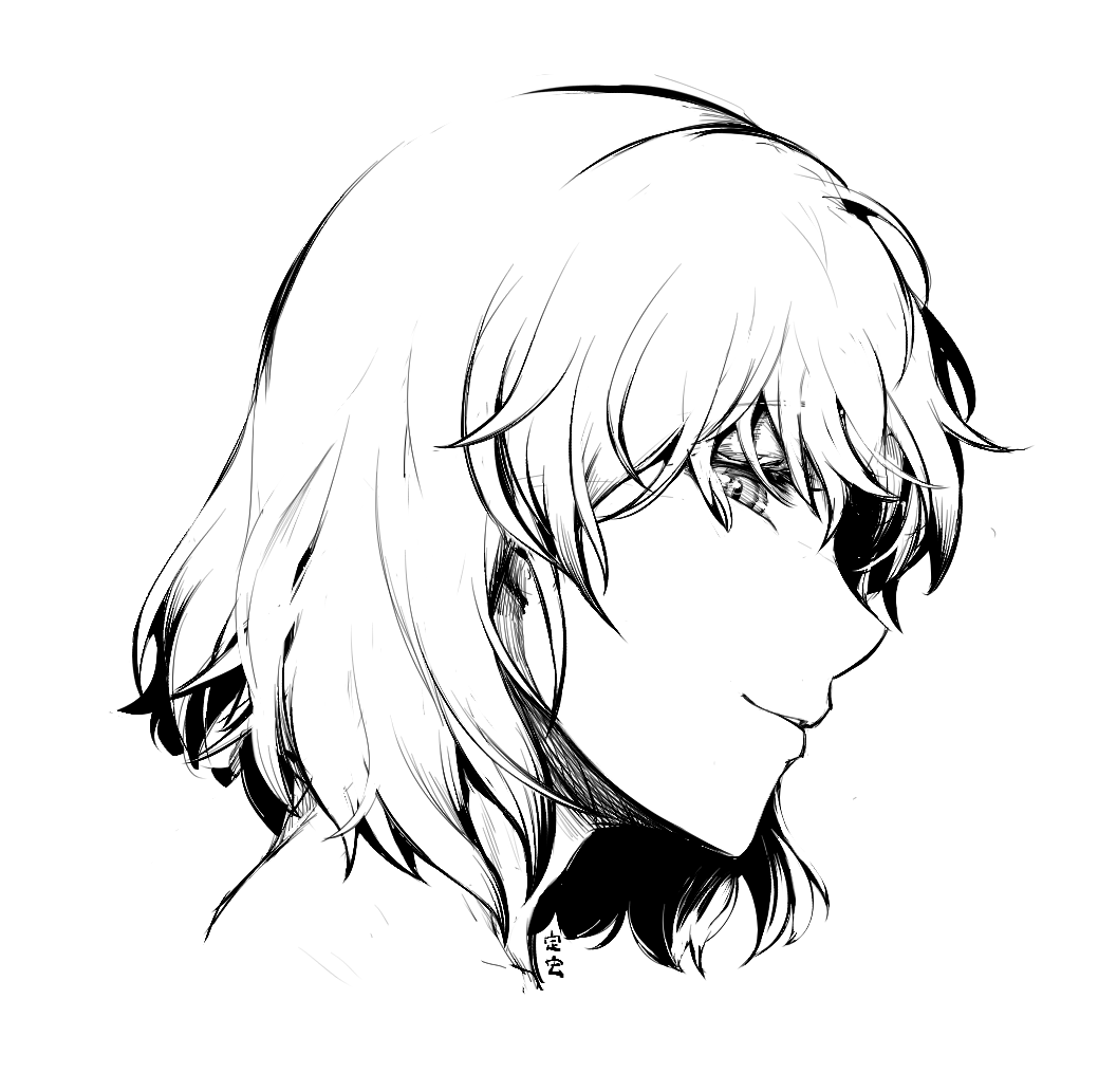 sadahiro (chicken nugget gyuuniku aji), kazami yuuka, touhou, commentary, 1girl, closed mouth, greyscale, looking at viewer, monochrome, portrait, short hair, simple background, smile, solo