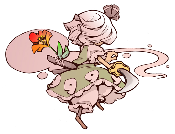 hounori, konpaku youmu, konpaku youmu (ghost), touhou, 1girl, chibi, female focus, hitodama, katana, solo, sword, weapon