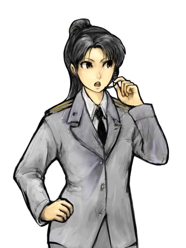 kuruuya, mei ling, konami, metal gear (series), metal gear solid, black eyes, black hair, headphones, headset, long hair, military, military uniform, open mouth, ponytail