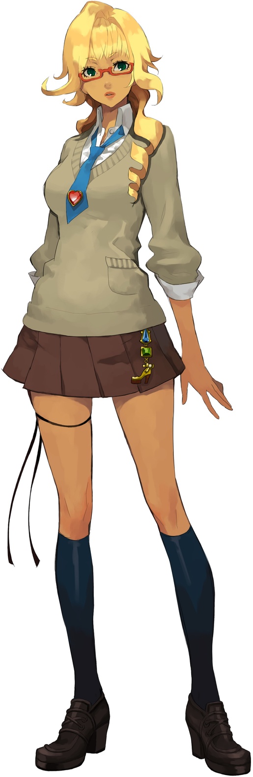 yamase rui, lux-pain, highres, long image, tall image, glasses, kneehighs, necktie, school uniform, socks, solo