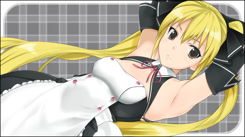 mizuki makoto, mian (dream c club), dream c club, dream c club (series), lowres, 1girl, armpits, blonde hair, brown eyes, female focus, solo, twintails