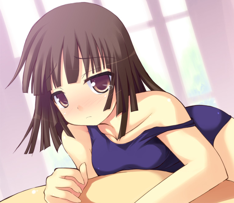 safi, sengoku nadeko, bakemonogatari, monogatari (series), 00s, one-piece swimsuit, school swimsuit, strap slip, swimsuit