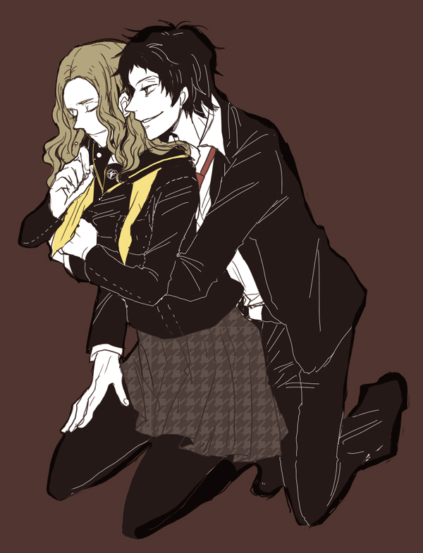 sudachips, adachi tooru, konishi saki, atlus, persona, persona 4, bad id, bad pixiv id, spoilers, 1boy, 1girl, age difference, black hair, brown hair, curly hair, formal clothes, grin, groping, hetero, houndstooth, imminent rape, pantyhose, school uniform, serafuku, skirt, smile, suit, tears, undressing