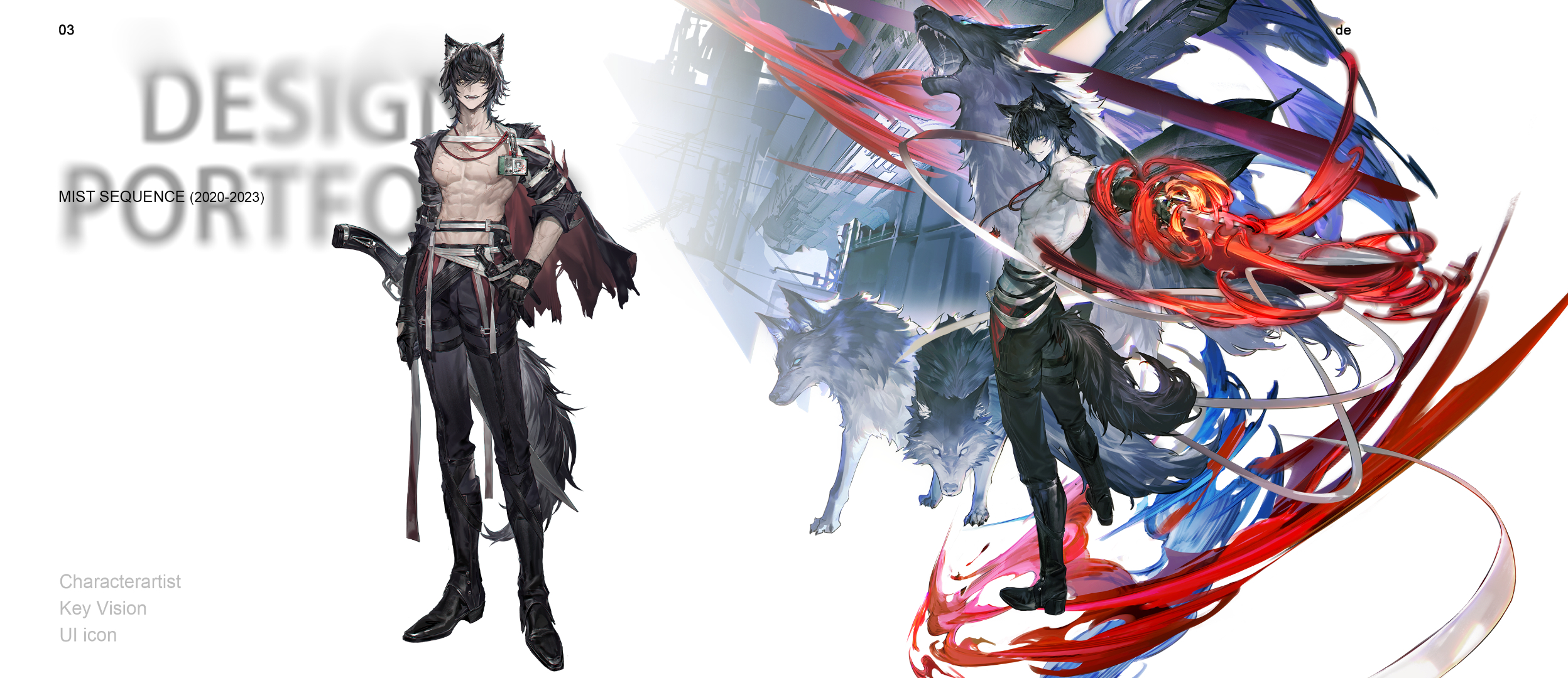 mist sequence, character request, highres, 1boy, abs, animal ears, black hair, black pants, black shoes, holding, holding sword, holding weapon, jacket, male focus, open clothes, open jacket, pants, pectorals, shoes, sword, tail, toned, toned male, weapon, wolf, wolf boy, wolf ears, wolf tail, yi yuansu san gong