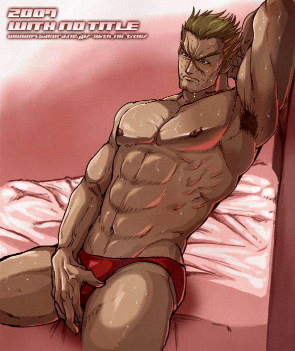nikku (with no title), andreas darlton, code geass, bara, bed, male focus, muscular, underwear, yaoi